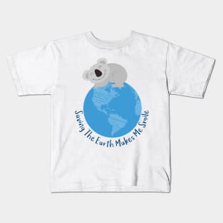 Koala and Earth - Happy Earth Day - Saving the Earth makes me smile Kids T-Shirt